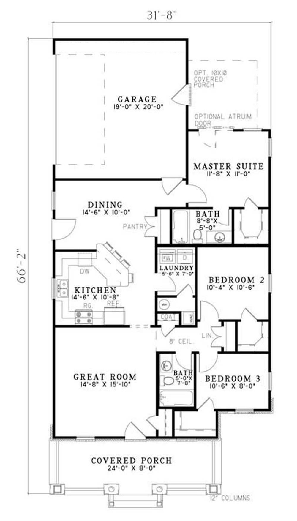 Floor Plan First Story of Bungalow Plan #153-1895